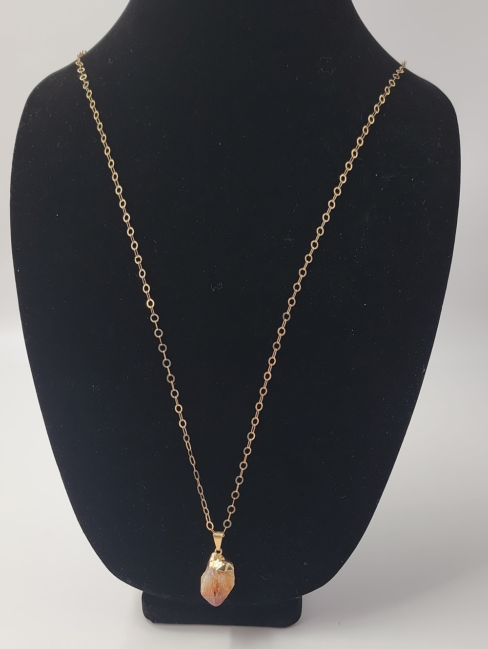 Raw Citrine Rock Crystal Pendant Mounted On a 16" Hand Crafted Gold Chain.